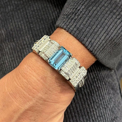 1950s Aquamarine Diamond Platinum Bracelet