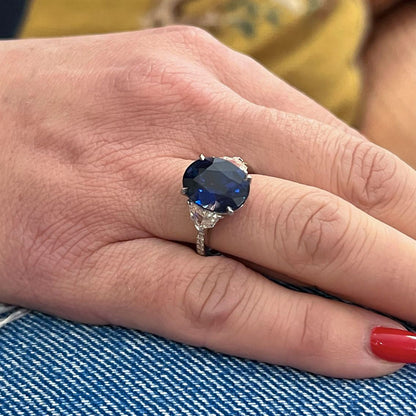 Oval Sapphire Diamond Platinum Ring