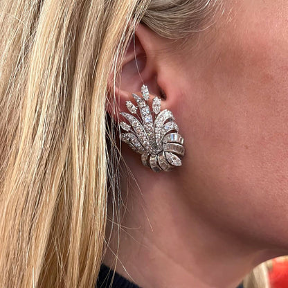 1960s Platinum Diamond Floral Spray Earrings