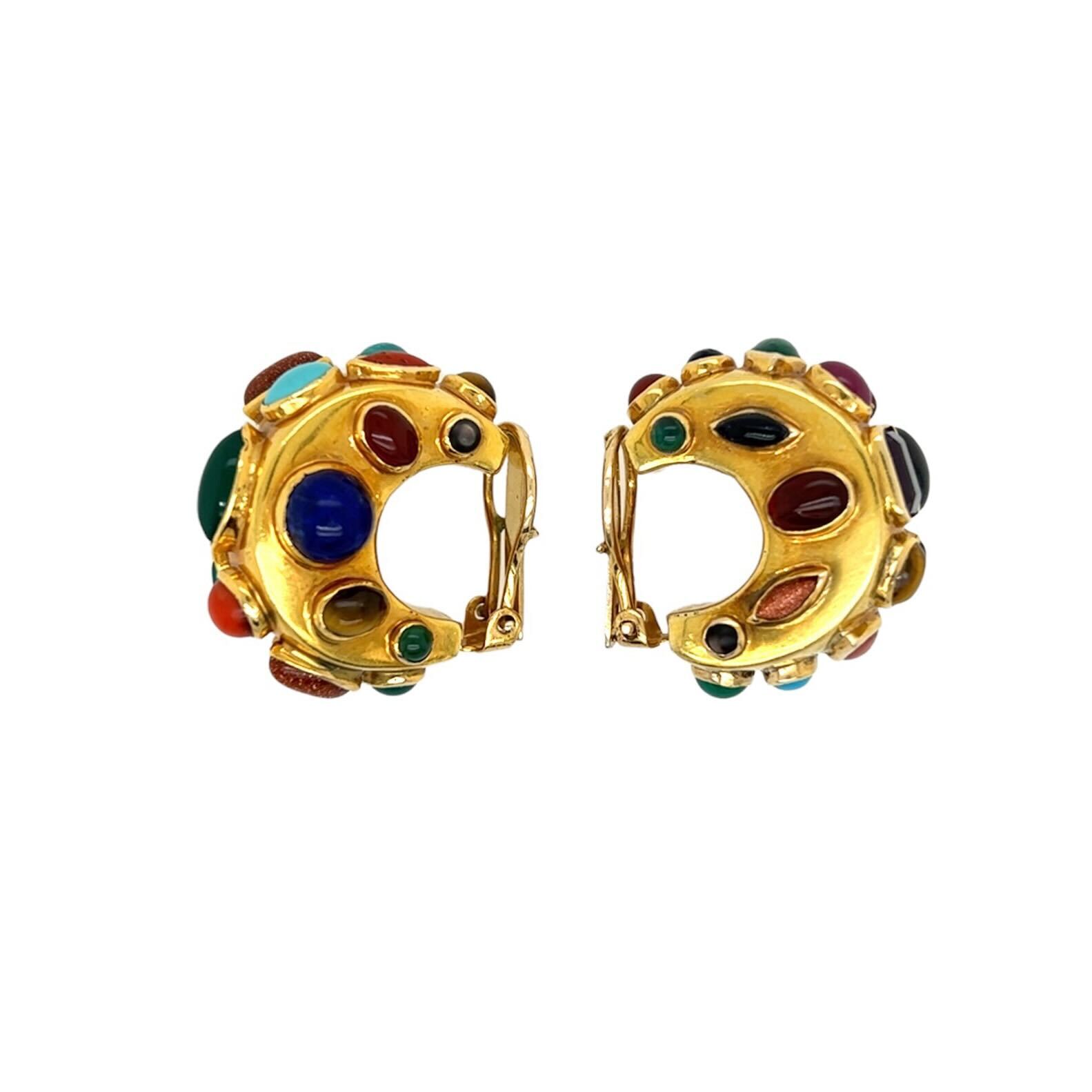 Multi Gem Bombe Gold Earrings