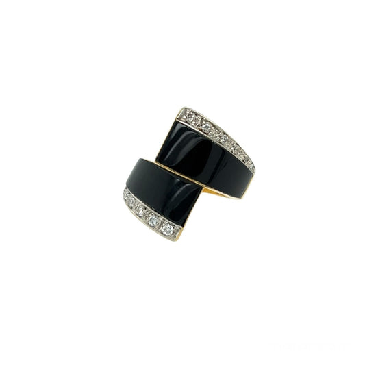 Black Enamel Diamond Crossover Ring