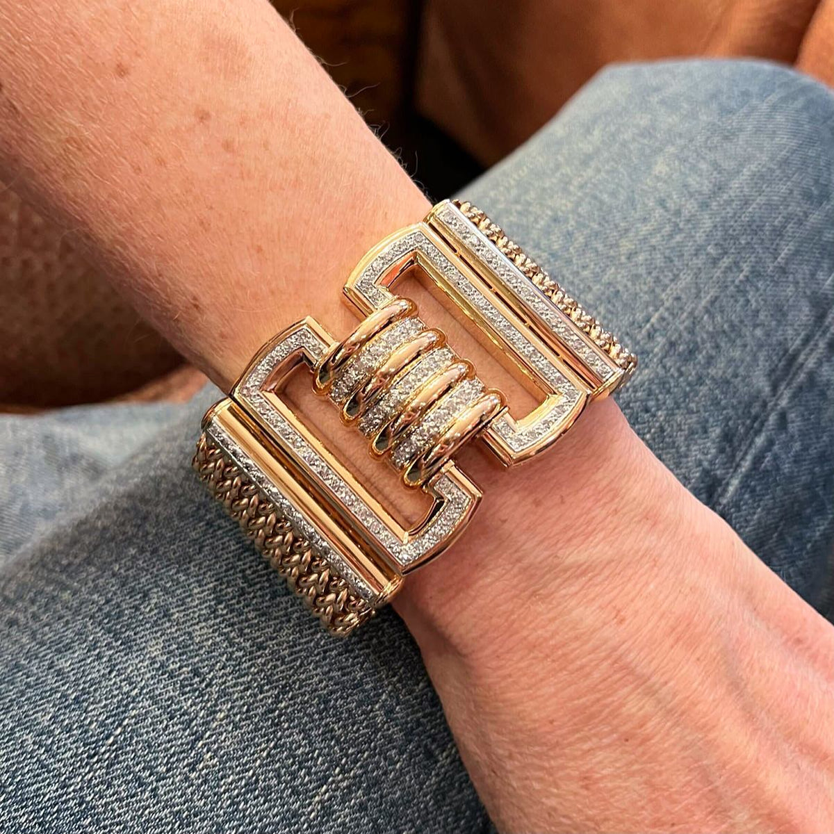 1940s Rose Gold Diamond Mesh Bracelet