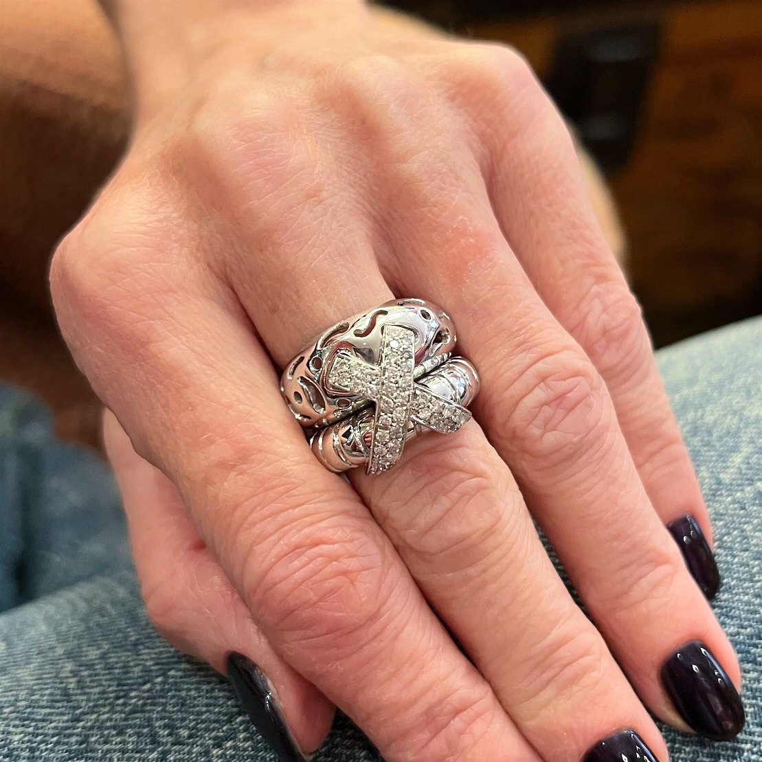 Zydo White Gold Diamond X Double Band Ring