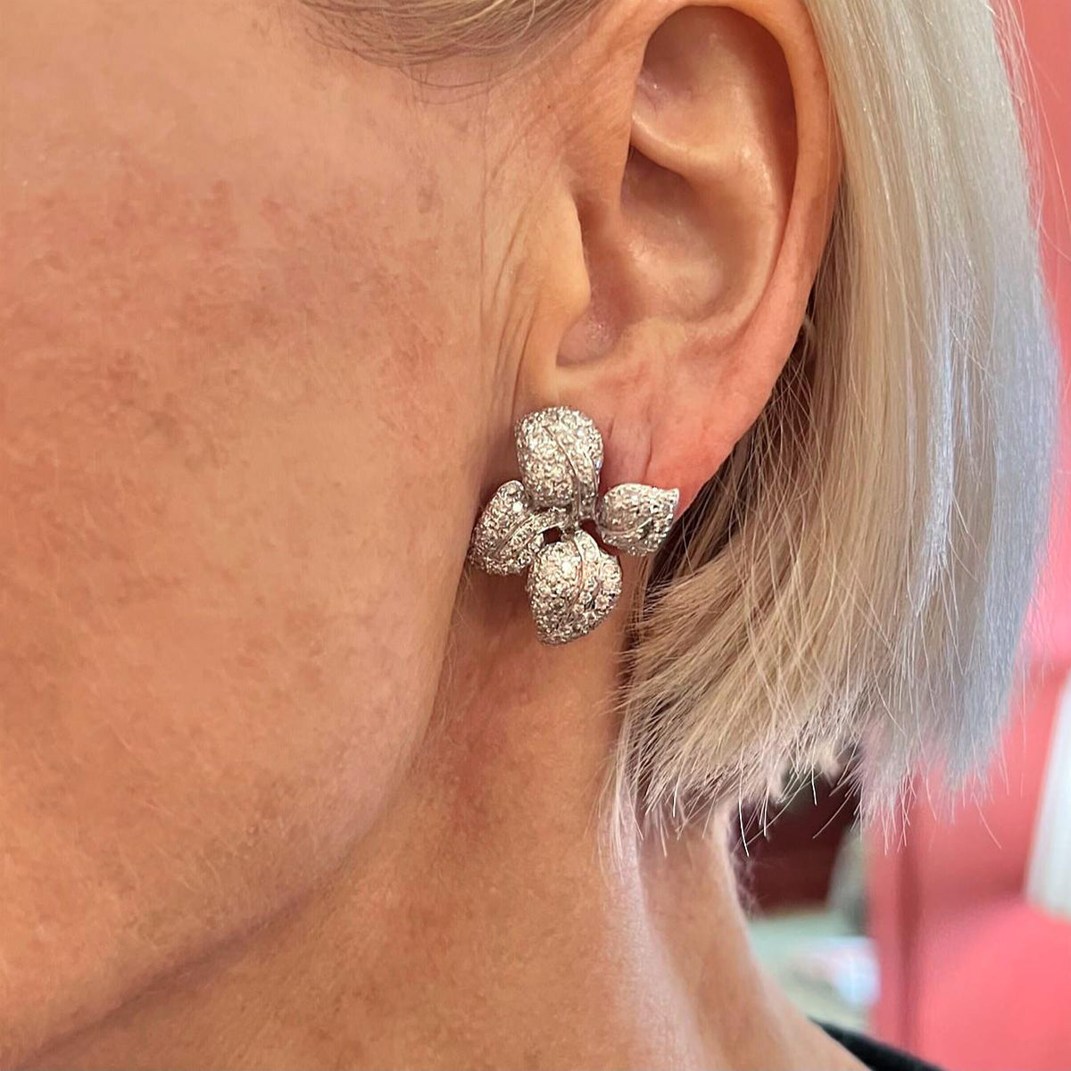 White Gold Diamond Petal Earrings