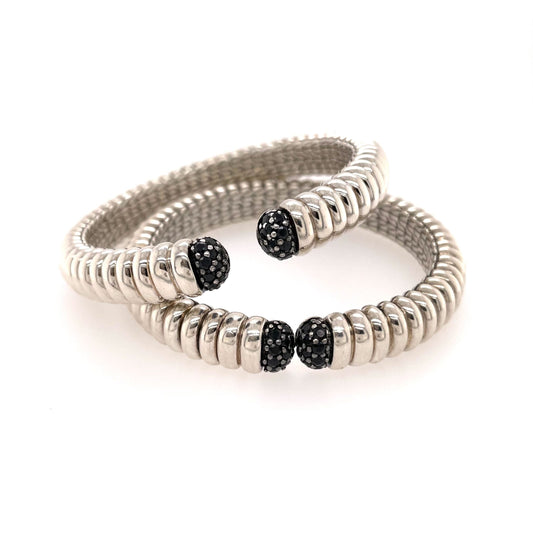 John Hardy Pair Silver Black Diamond Bracelets