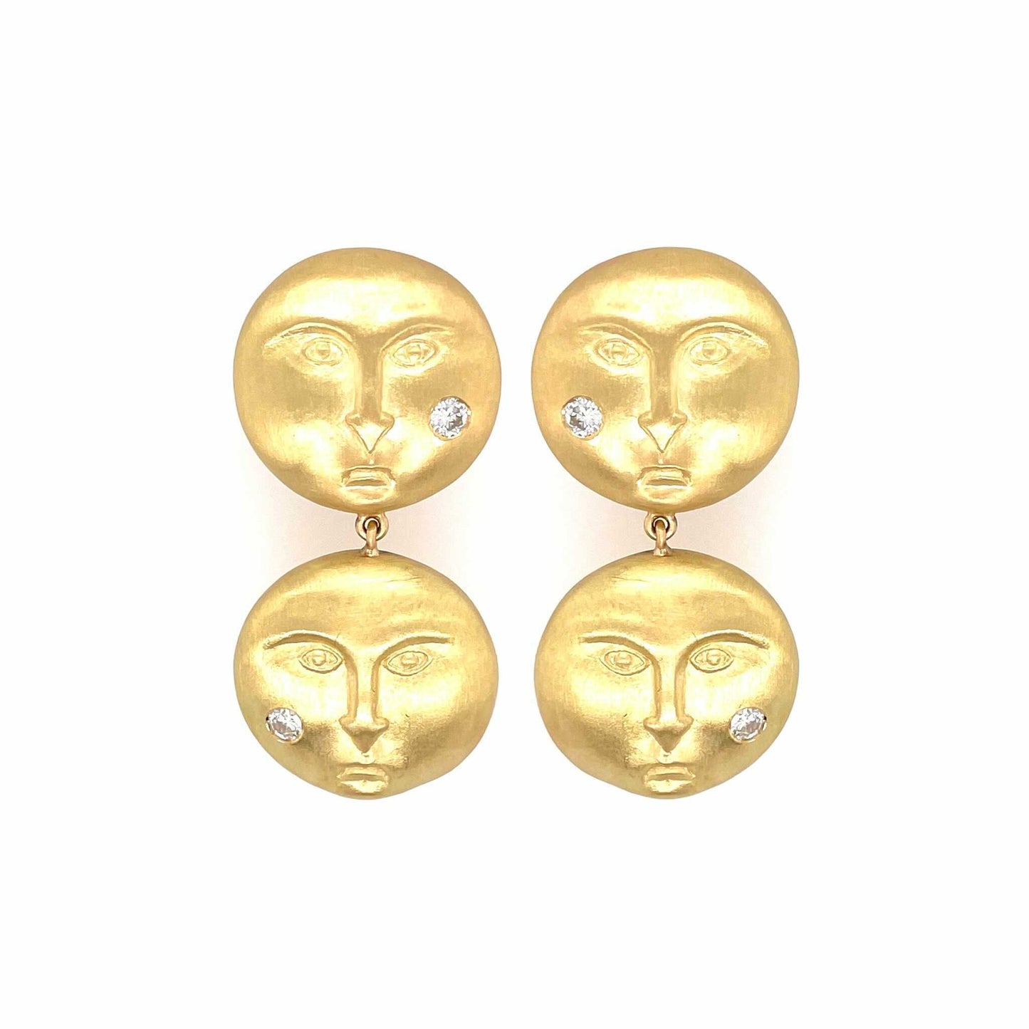 Gold Diamond Moon Face Earrings