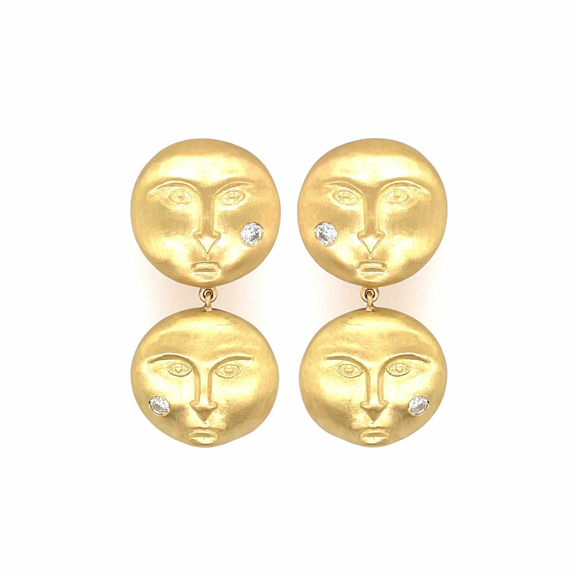 Gold Diamond Moon Face Earrings