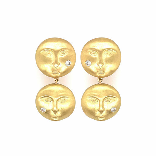 Gold Diamond Moon Face Earrings