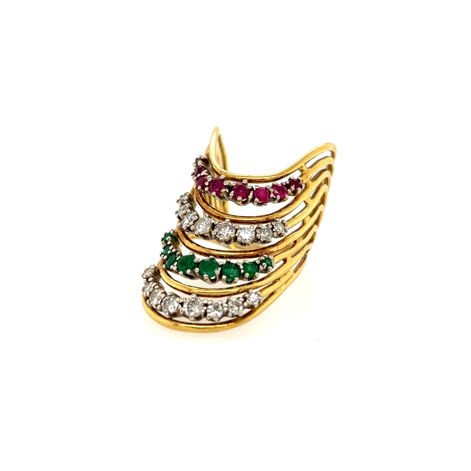 Diamond Emerald Ruby Multi-Curved Ring