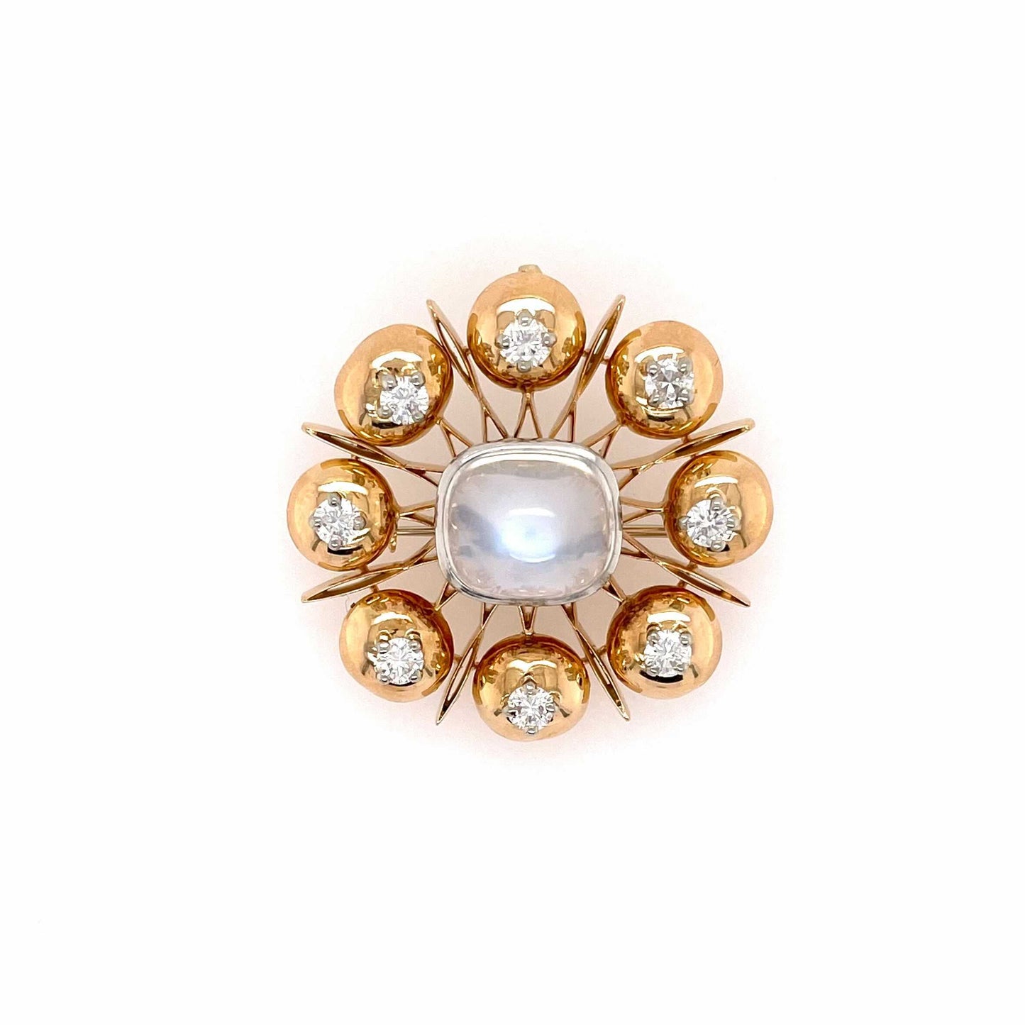 Moonstone Diamond Starburst Brooch