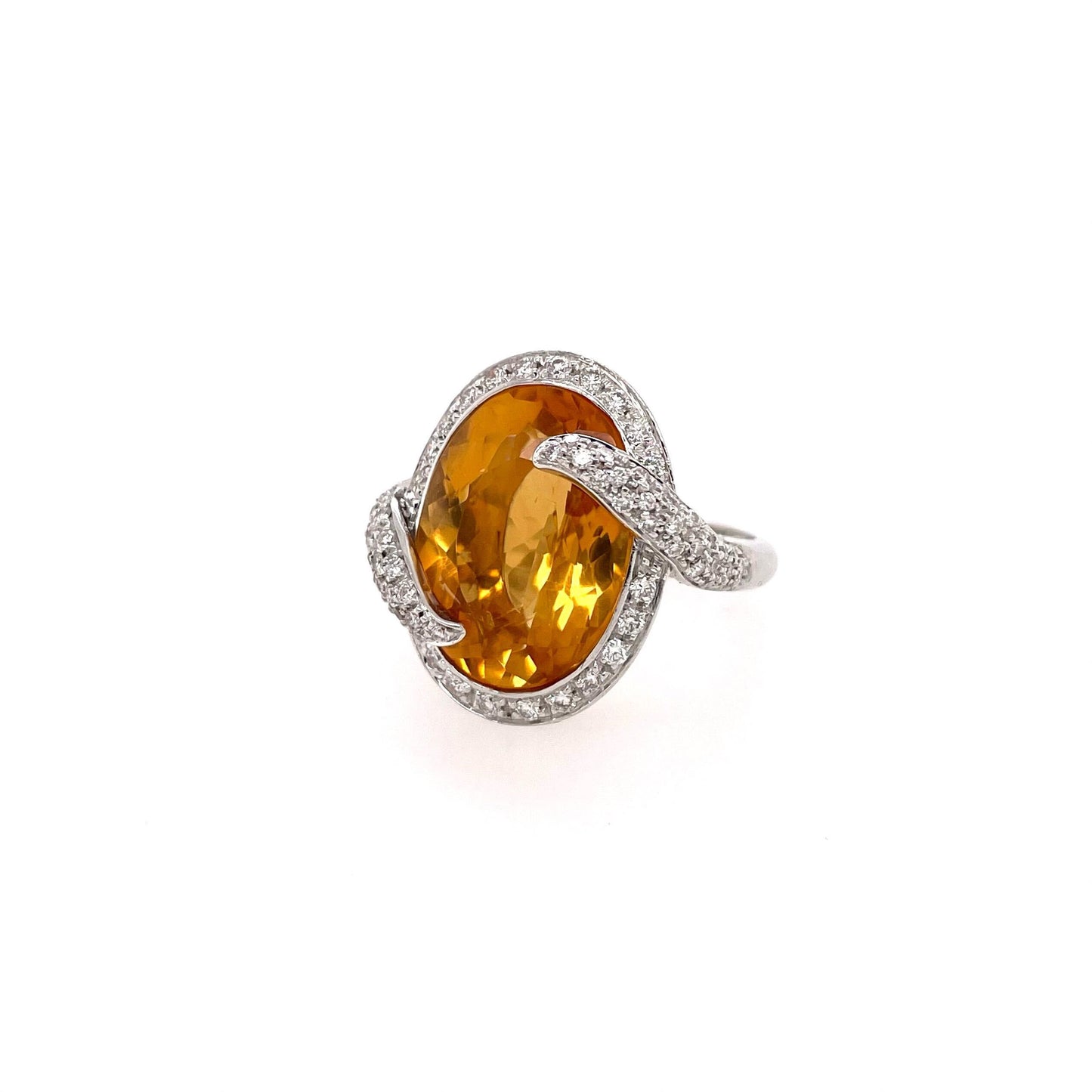 Citrine Diamond White Gold Ring