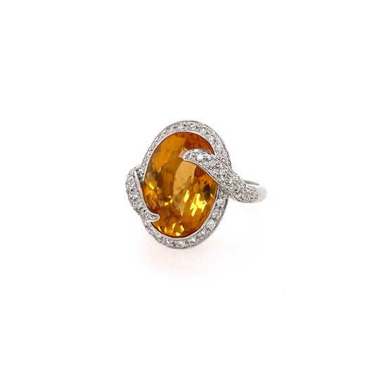 Citrine Diamond White Gold Ring