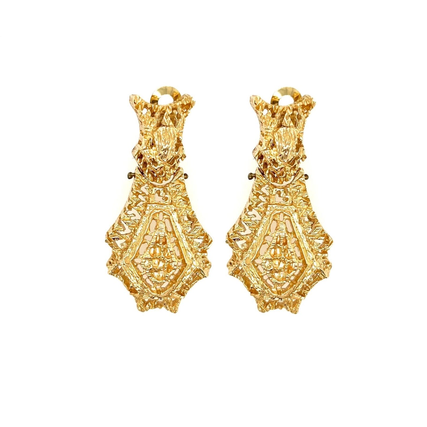 Bold Textured Gold Pendant Earrings