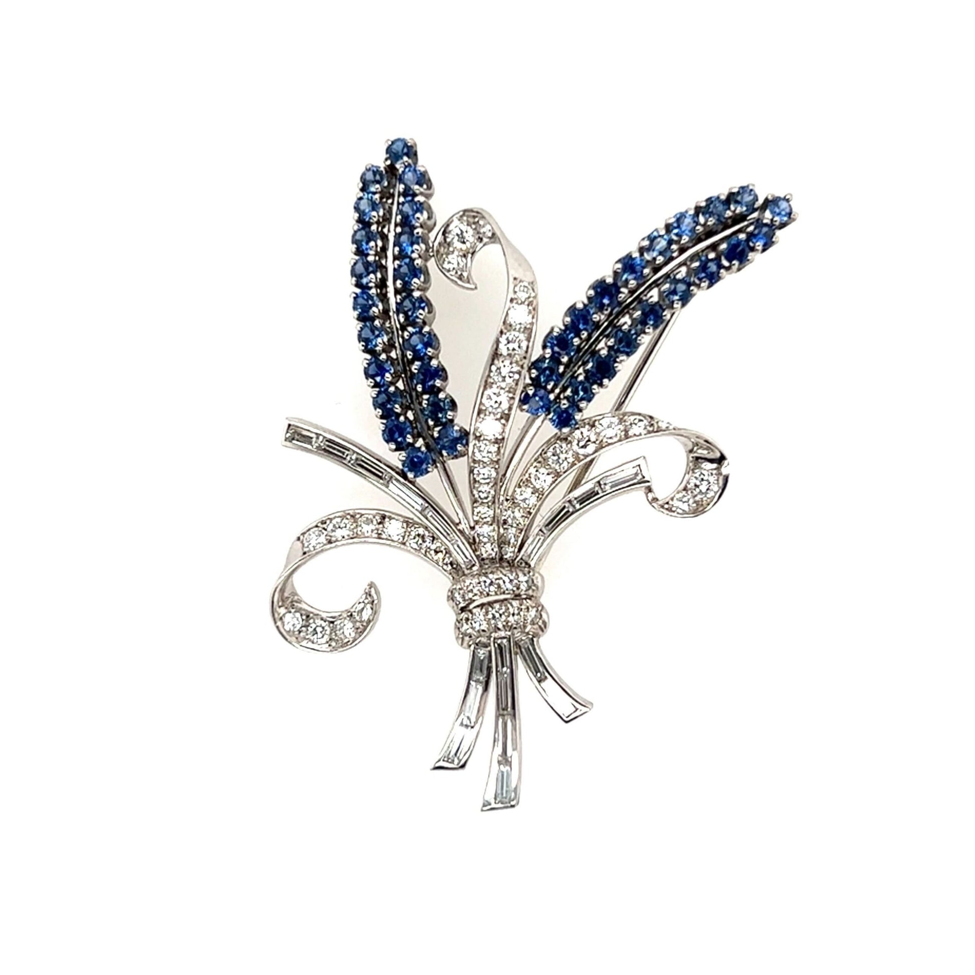 Yard Sapphire Diamond Foliate Brooch