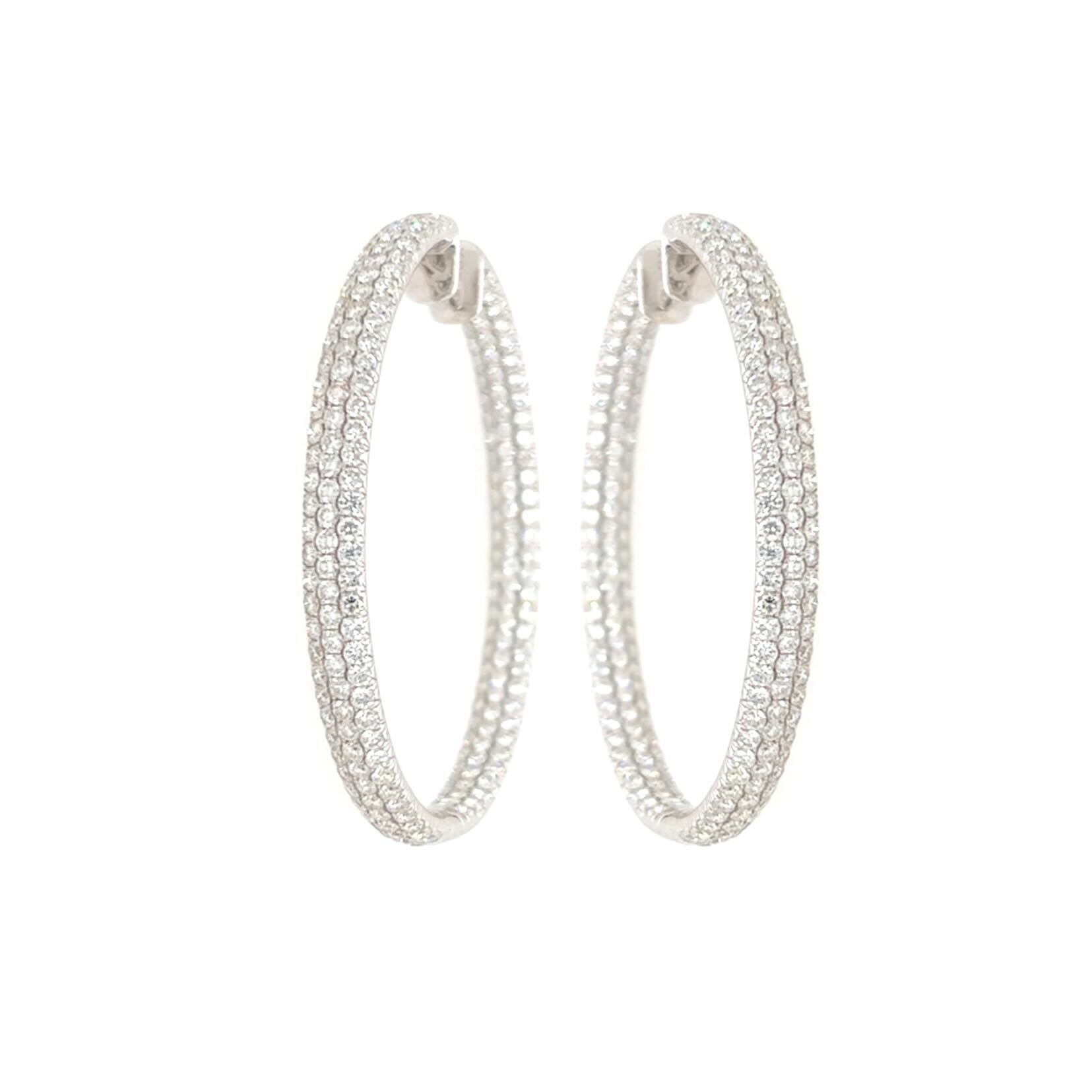 Oval White Gold Diamond Hoop Earrings