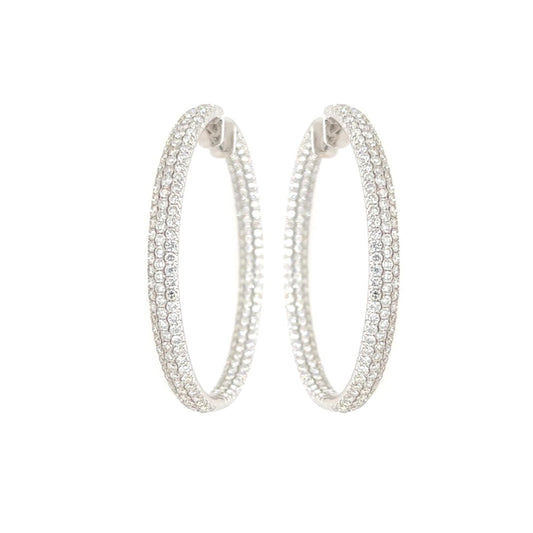 Oval White Gold Diamond Hoop Earrings