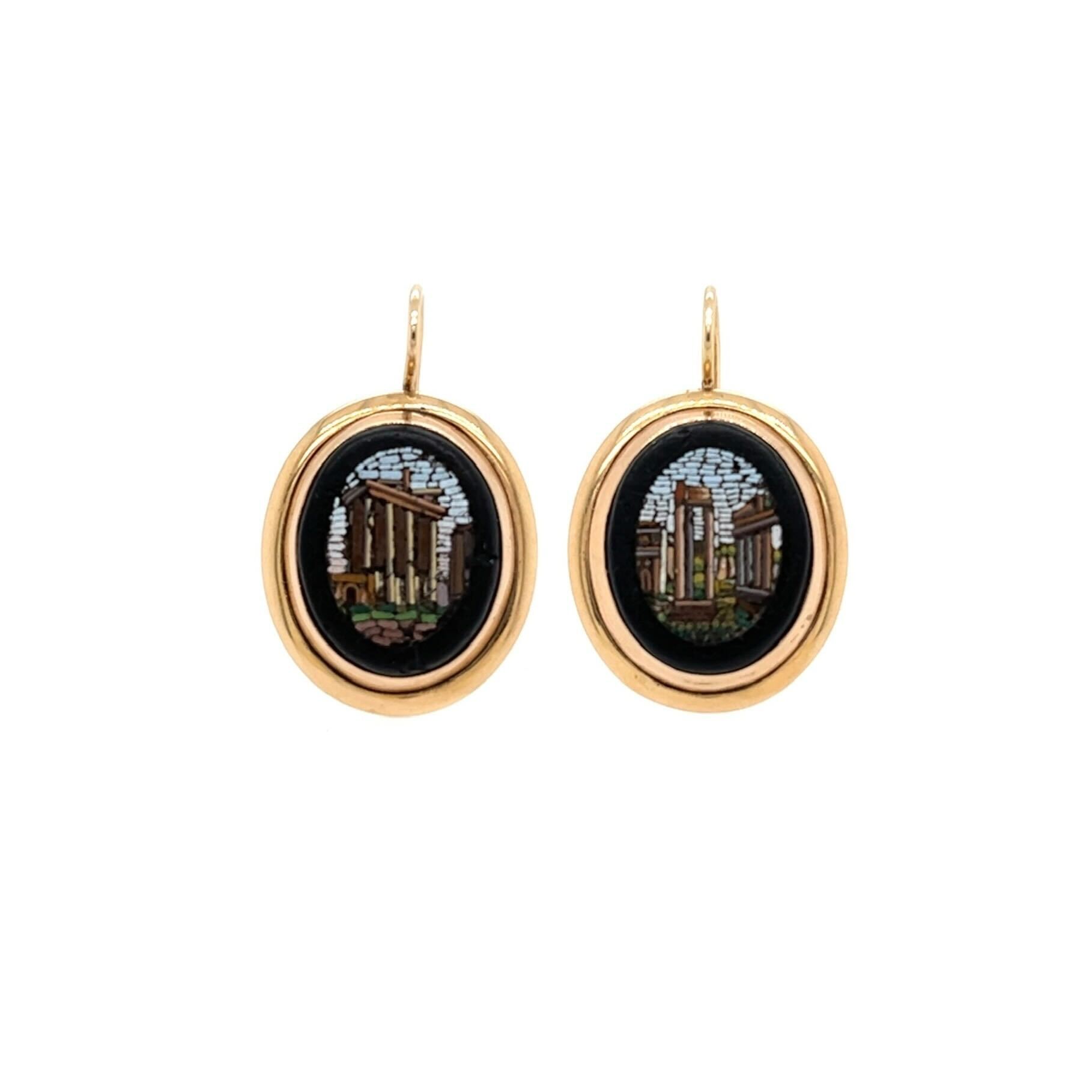 Roman Micromosaic Gold Earrings