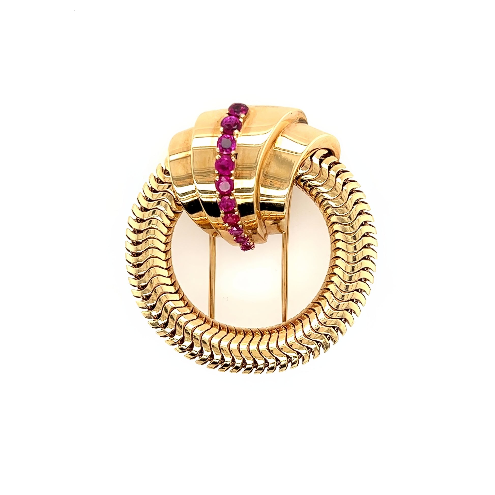 1940s Rose Gold Ruby Circle Brooch