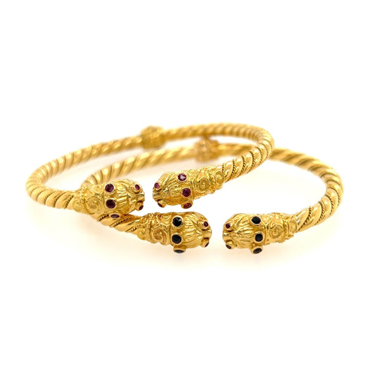 Pair Gold Lion Head Bracelets