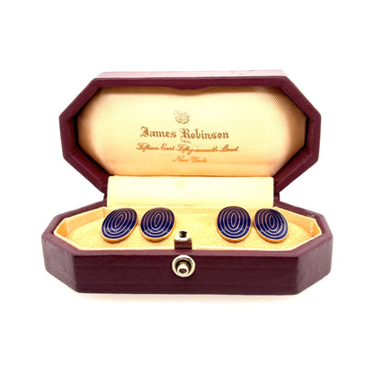 Oval Blue Enamel Gold Cufflinks