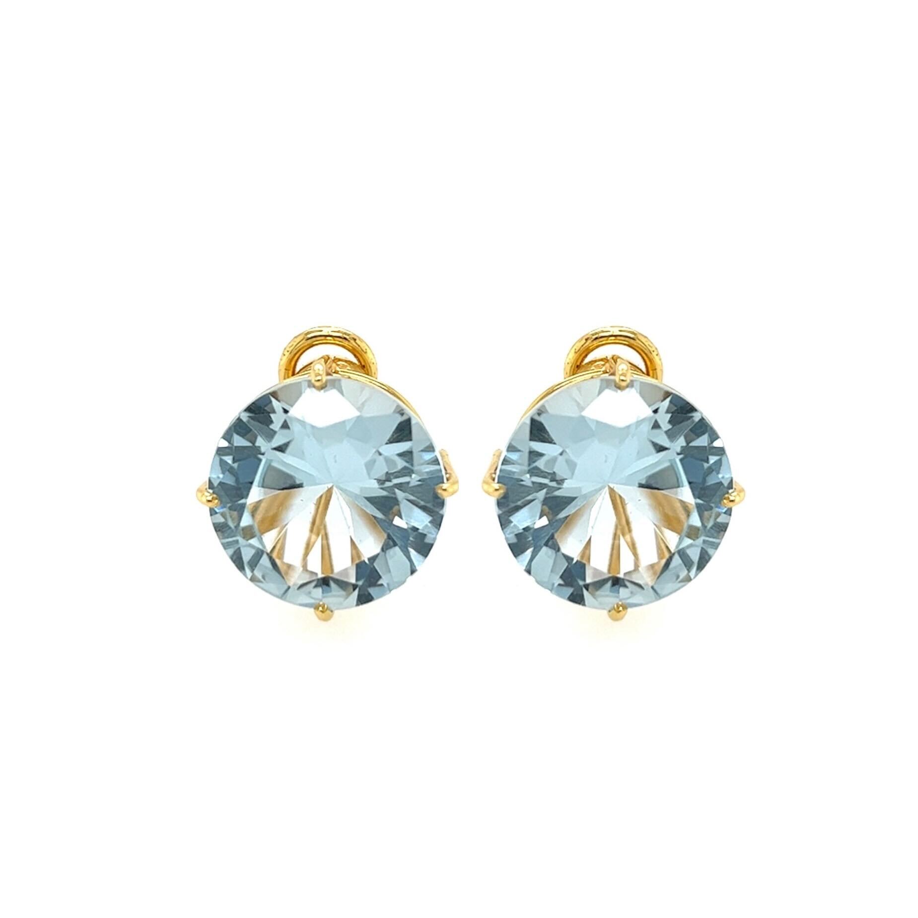 Round Blue Topaz Gold Earrings