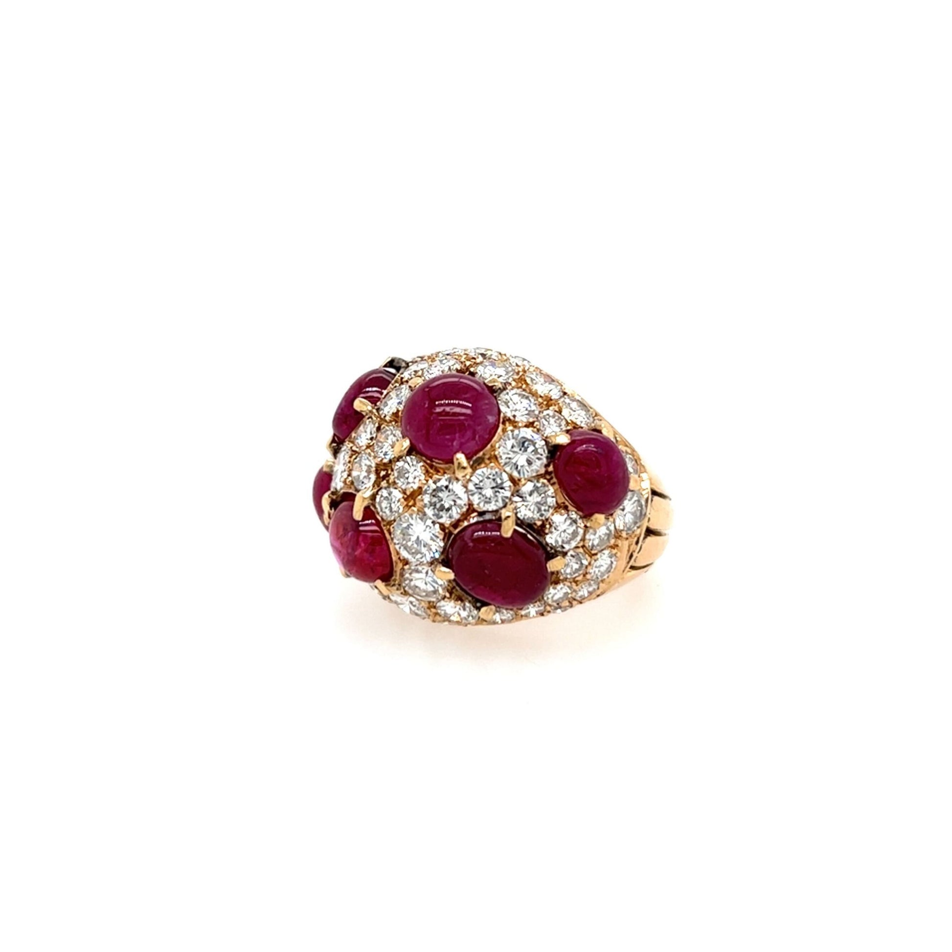 Cabochon Ruby Diamond Bombe Ring