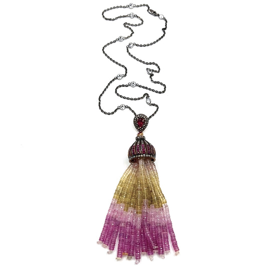 Sapphire Tassel Ruby Diamond Sautoir Necklace