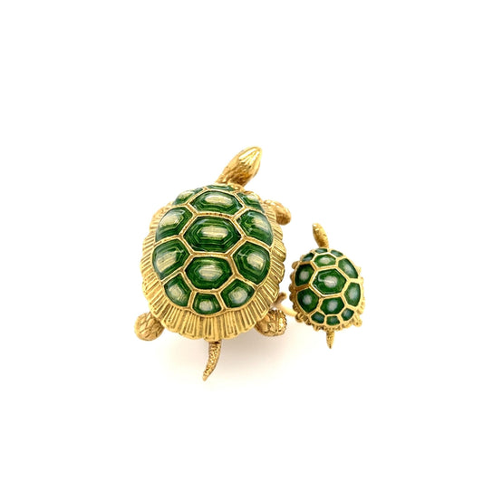 Turtle Two Finger Gold Enamel Ring