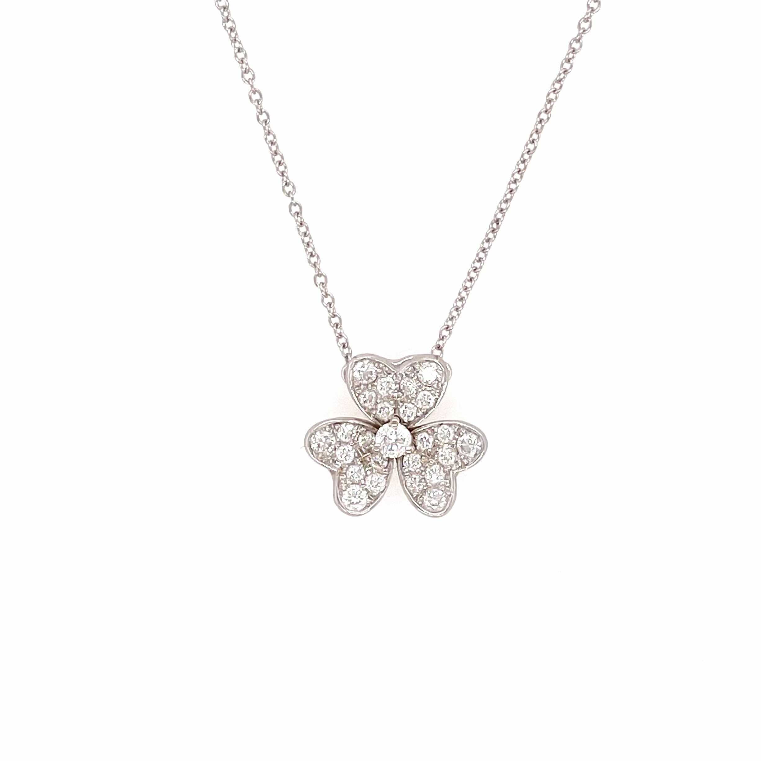 White Gold Diamond Clover Pendant Necklace CDB Ltd