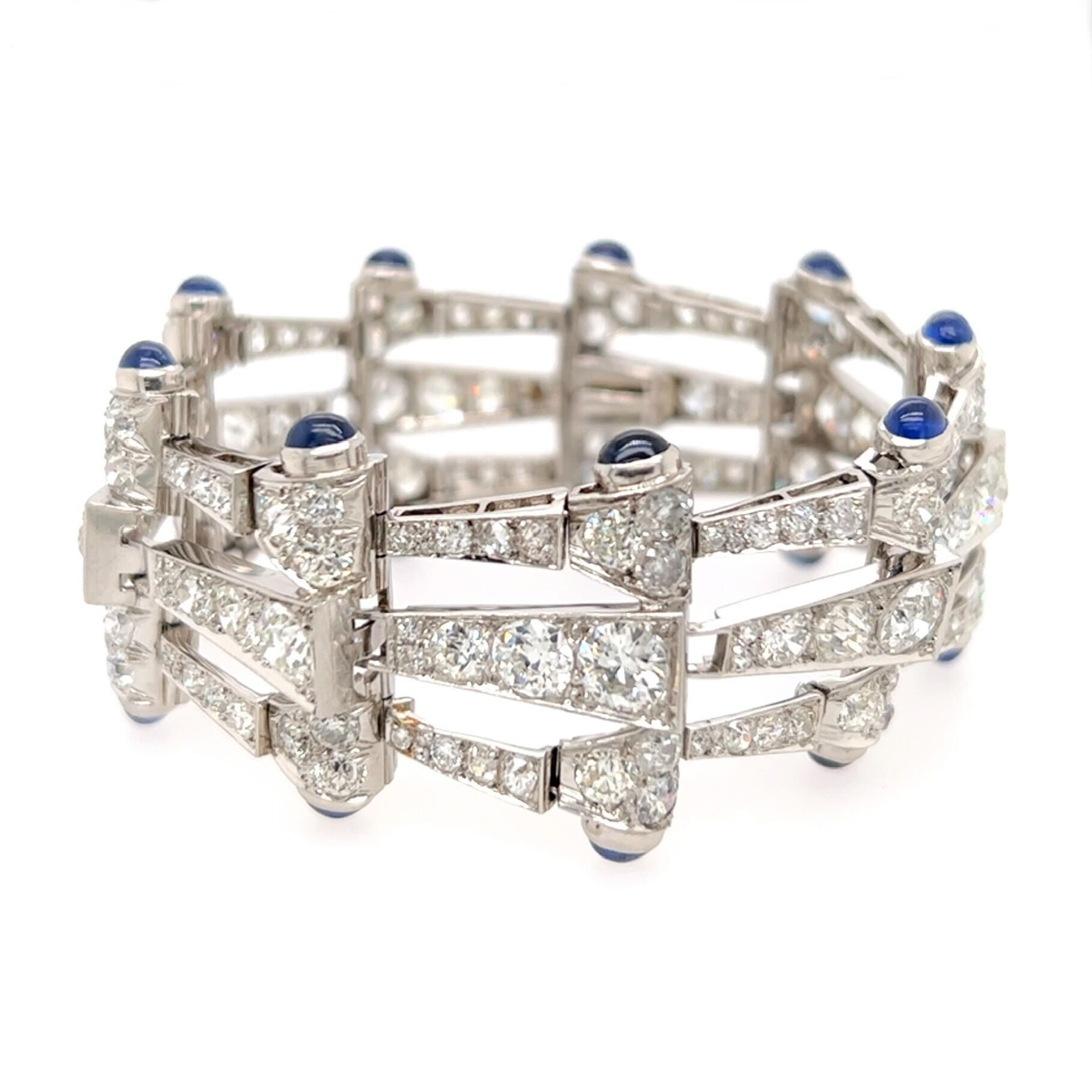 Triple Row Diamond Sapphire Link Bracelet