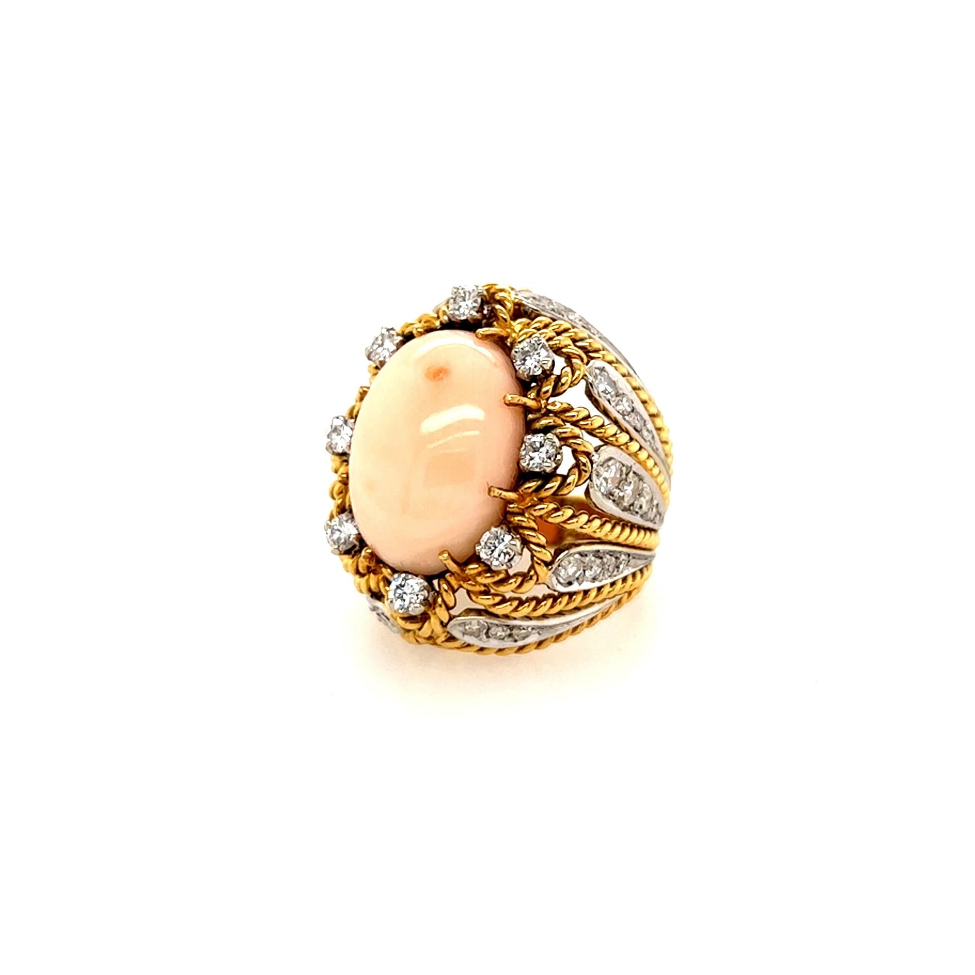 Coral Gold Diamond Bombe Ring