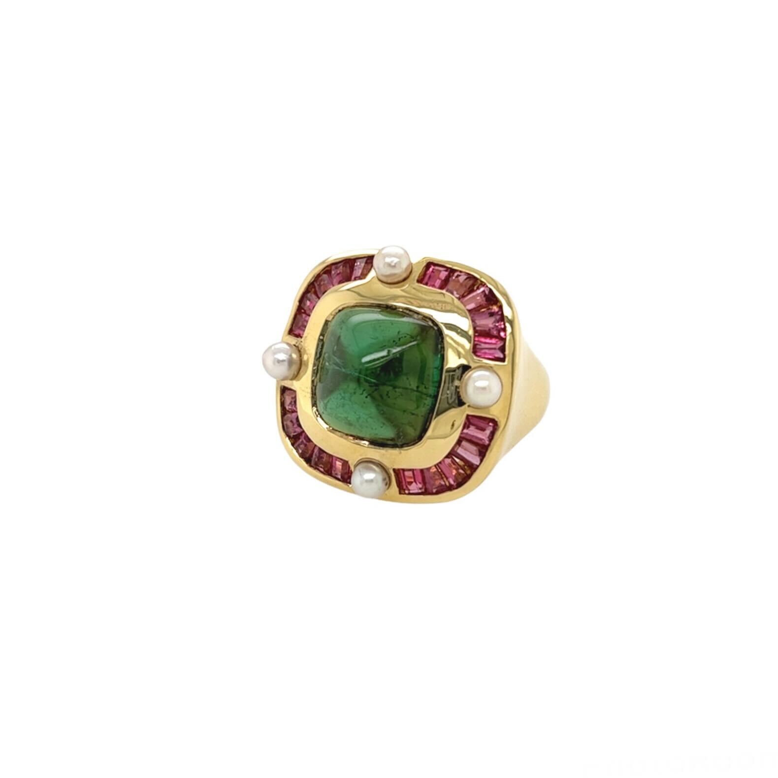 Bold Tourmaline Pearl Gold Ring