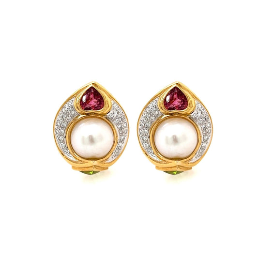 Pearl Diamond Multi Gem Earrings