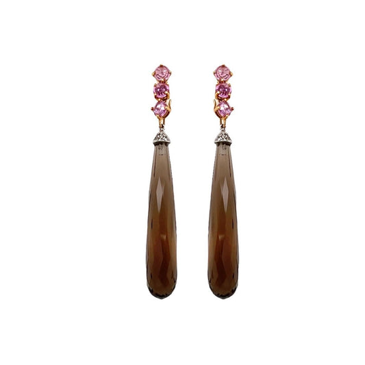 Pink Sapphire Smoky Quartz Drop Earrings