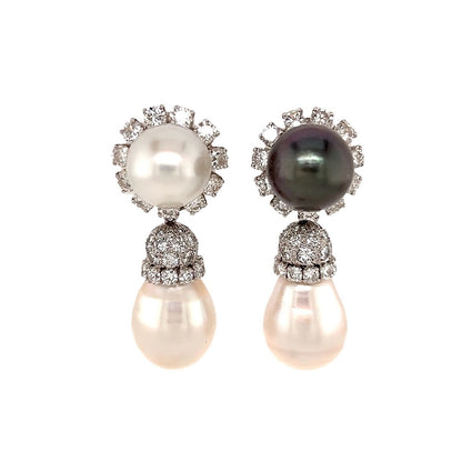 David Webb Interchangeable Pearl Diamond Drop Earrings