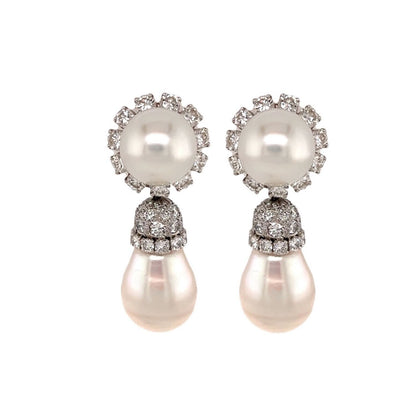 David Webb Interchangeable Pearl Diamond Drop Earrings