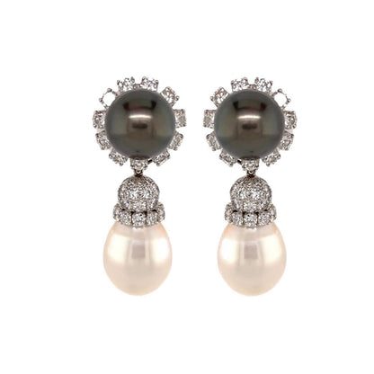 David Webb Interchangeable Pearl Diamond Drop Earrings