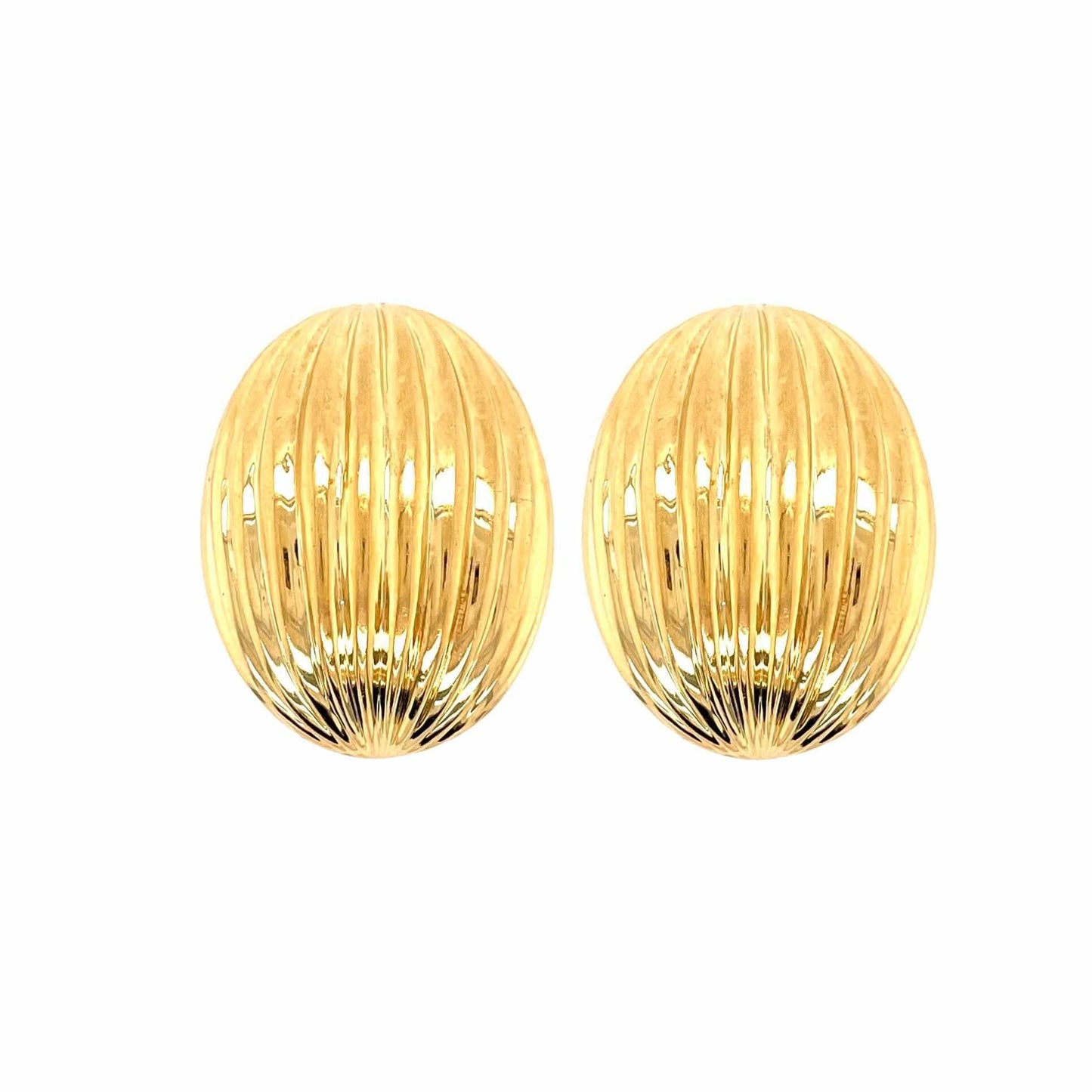 Gold Ribbed Oval Earrings