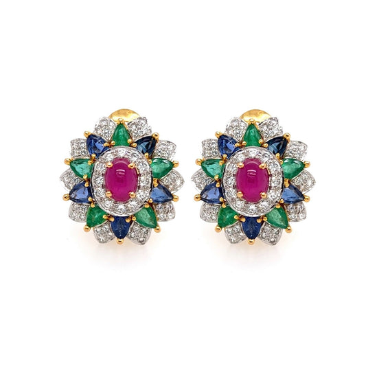 Multi Gem Oval Ruby Diamond Earrings