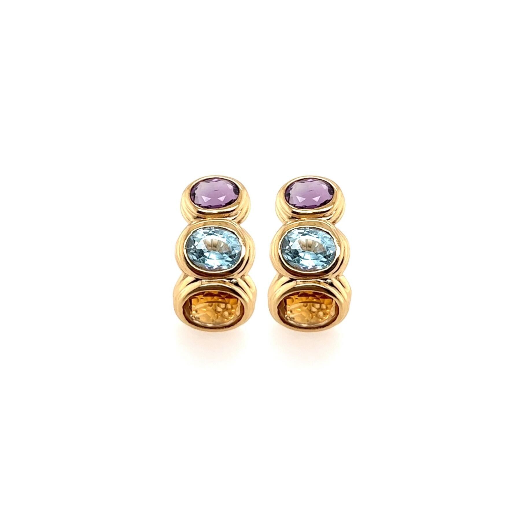 Amethyst Blue Topaz Citrine Earrings