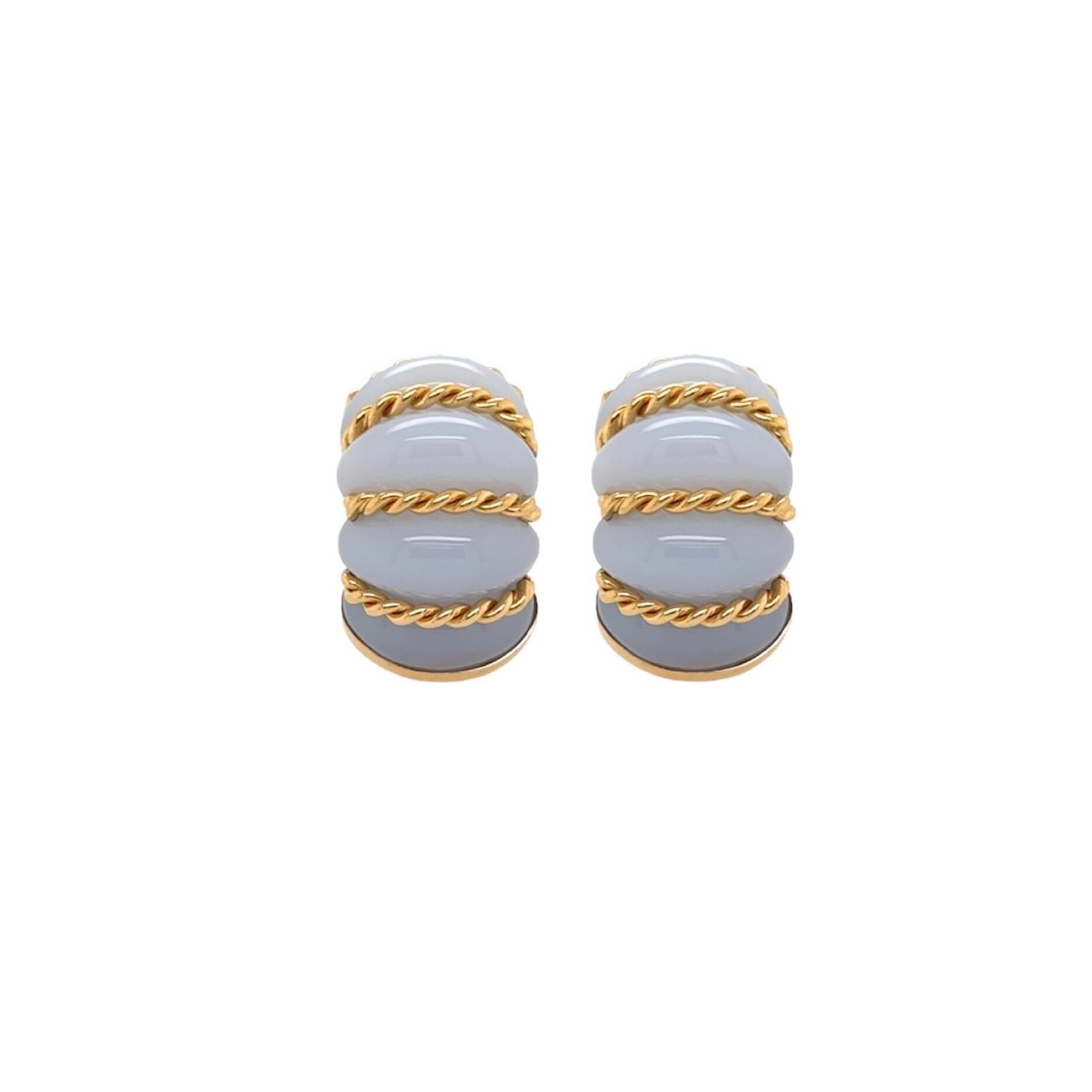 Seaman Schepps Chalcedony Gold Earrings