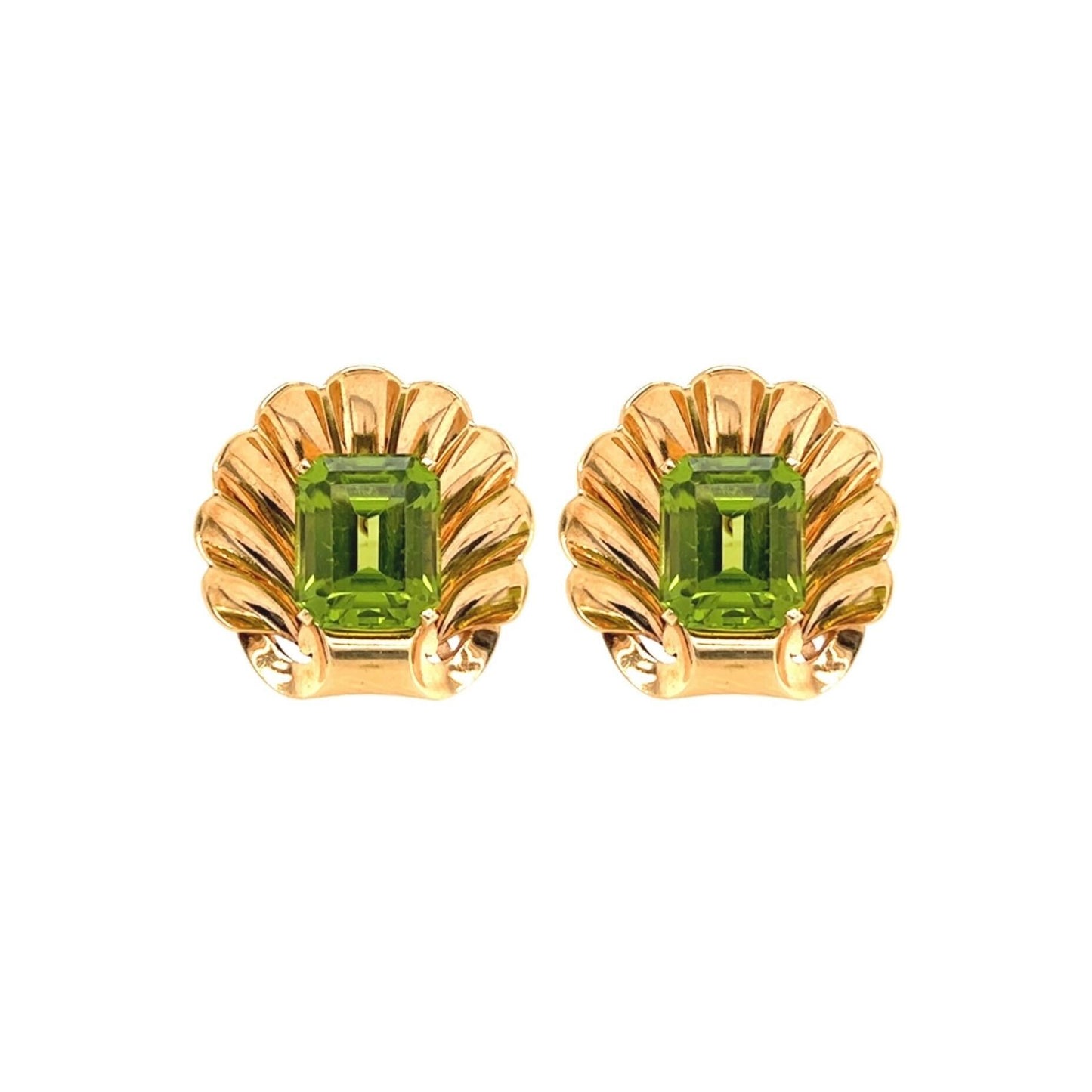 1940s Peridot Gold Scallop Shell Earrings