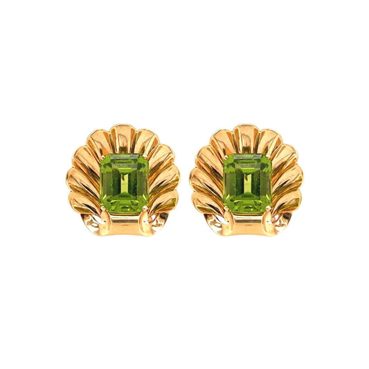 1940s Peridot Gold Scallop Shell Earrings