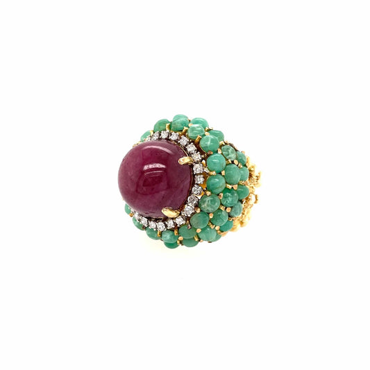 Bold Ruby Nephrite Diamond Ring