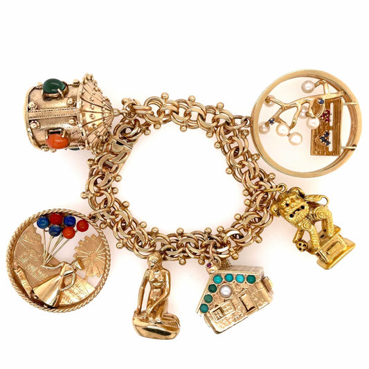 Multi Gem Set Six Charm Bracelet