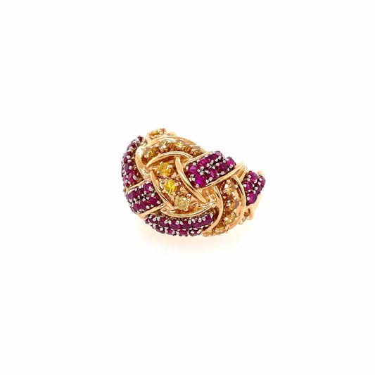 Schlumberger Ruby Diamond Basket Weave Ring