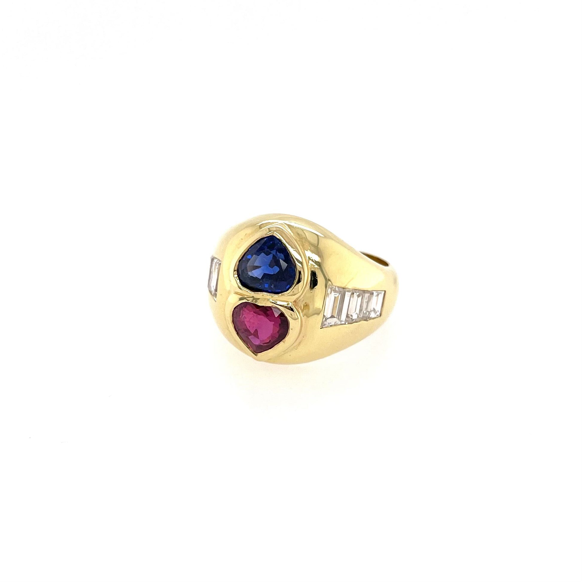 Ruby Sapphire Double Heart Ring