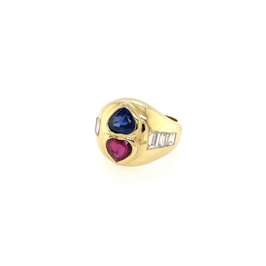 Ruby Sapphire Double Heart Ring