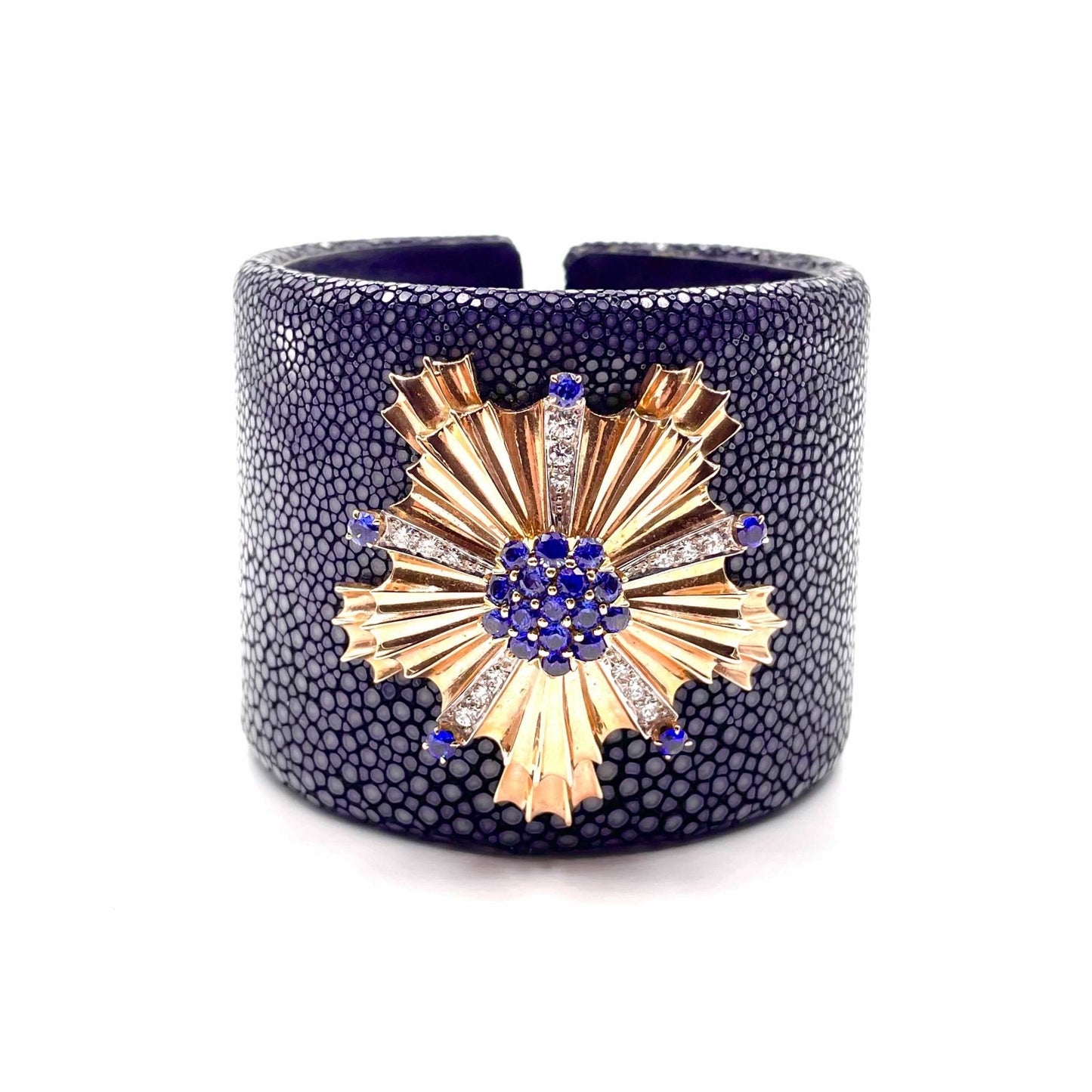 Sapphire Diamond Starburst Shagreen Cuff