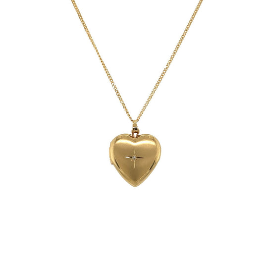 Gold Diamond Heart Locket Necklace